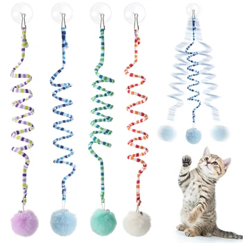 Игрушка для дразнения кошек, Интерактивная растягивающаяся подвесная дверца, длиннохвостые игрушки для домашних животных с колокольчиком, мягкий плюшевый мяч для игр с котенком