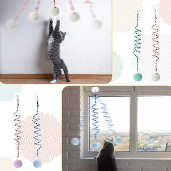 Игрушка для дразнения кошек, Интерактивная растягивающаяся подвесная дверца, длиннохвостые игрушки для домашних животных с колокольчиком, мягкий плюшевый мяч для игр с котенком 1