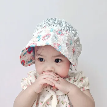 Летняя Милая кружевная детская шапочка с цветочным фруктовым принтом для новорожденных девочек, шляпы-капоты для путешествий, Пляжная Дышащая детская солнцезащитная кепка 1