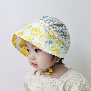 Летняя Милая кружевная детская шапочка с цветочным фруктовым принтом для новорожденных девочек, шляпы-капоты для путешествий, Пляжная Дышащая детская солнцезащитная кепка 2