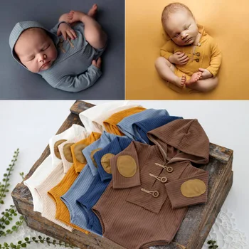Одежда для фотосъемки новорожденных для мальчиков и девочек, детское мягкое боди в полоску с капюшоном, реквизит для фотосессии, аксессуары для фотосессии.