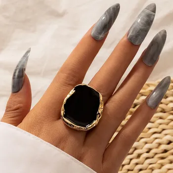 Модное Винтажное Мужское кольцо с преувеличенной неправильностью, Классическое кольцо в стиле панк, Имитация Черной эмали, Черные камни, Женское кольцо, Роскошные ювелирные изделия