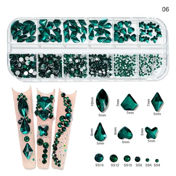 Коробка 12Gird Multi Size AB /Красочные Исправление Стразы Flatback Кристалл Алмаза Драгоценные Камни 3D Блеск Для Ногтей Роскошные Украшения &*&
