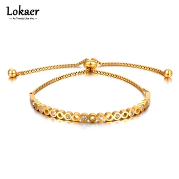 Модный браслет-цепочка из титана и нержавеющей стали Lokaer с геометрическим кругом, горный хрусталь, браслет-звено для женщин, браслет регулируемого размера B21101