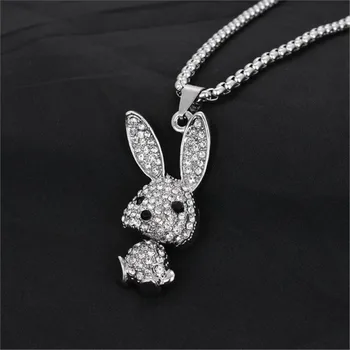 QIAMNI Романтическое милое ожерелье с подвеской в виде 3D хрустального кролика, Элегантный женский подарок на День рождения, цепочки с кроликами, колье, женские украшения для вечеринок