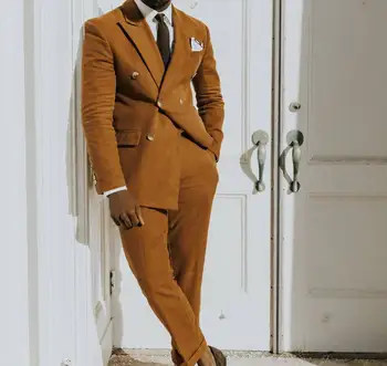 Светло-коричневый двубортный костюм Homme Slim FIt Мужские костюмы Свадебные смокинги для жениха Terno Masculino Slim Fit, 2 предмета, куртка + брюки