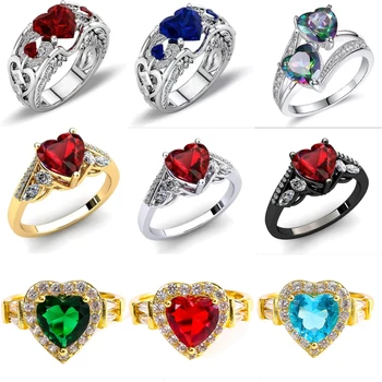 Модное красное кольцо любви в форме сердца, инкрустированное блестящим кристаллом циркония, Черное женское Оптовая продажа ювелирных изделий для вечеринок