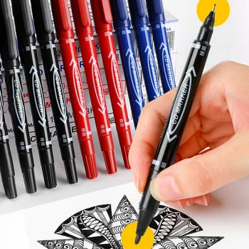 3шт Водонепроницаемая маслянистая перманентная ручка с двойным наконечником, Черный, Синий, красный, 0,5 и 1,0 мм, художественные маркеры, студенческие школьные канцелярские принадлежности 0