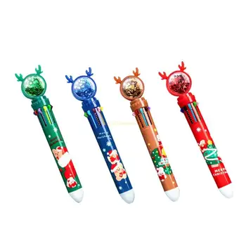 Разноцветные шариковые ручки, выдвижные роликовые ручки, разноцветные ручки-шаттлы 10 в 1, ручки в форме рождественского лося для дома, прямая поставка