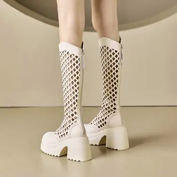 Летние Новые женские короткие дышащие ботинки из натуральной кожи на толстом каблуке в стиле ретро в британском стиле, выдалбливают женские ботильоны из натуральной кожи.