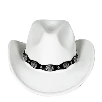 Белая западная ковбойская шляпа Женская мужская кудрявая фетровая шляпа для девушки-ковбоя с кожаной фетровой шляпой Toca Toca rider hat