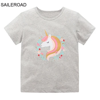 Летняя футболка SAILEROAD, хлопковые футболки с короткими рукавами и мультяшным единорогом, детские футболки, топы для девочек, детская одежда для мальчиков