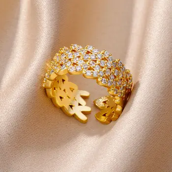 Роскошные позолоченные кольца с цирконом Для женщин, Открывающиеся Регулируемые ювелирные изделия из нержавеющей стали, Сексуальное кольцо для свадебной вечеринки для девушки
