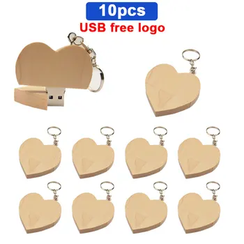 10 шт./лот бесплатный пользовательский логотип деревянное Сердце USB Флэш-Накопитель Pendrive 64GB 32GB 16GB 8GB U Диск фотография свадебные подарки Cle Usb 2.0