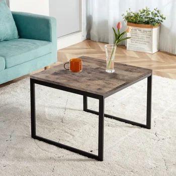 Темно-коричневый квадратный журнальный столик, 22,8-дюймовый промышленный коктейльный столик, стол для гостиной, подлокотник в форме седла, для гостиной.