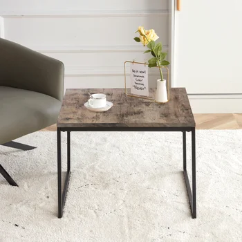 Темно-коричневый квадратный журнальный столик, 22,8-дюймовый промышленный коктейльный столик, стол для гостиной, подлокотник в форме седла, для гостиной. 3