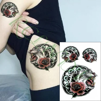 Водонепроницаемая временная татуировка-наклейка ревущий леопард, красная роза, искусственная татуировка, флэш-тату, татуировки большого размера для детей, женщин, мужчин