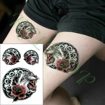 Водонепроницаемая временная татуировка-наклейка ревущий леопард, красная роза, искусственная татуировка, флэш-тату, татуировки большого размера для детей, женщин, мужчин 2