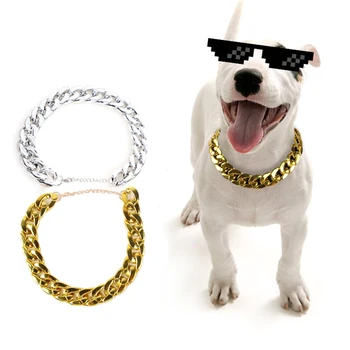 Ошейник для собак со стразами, роскошный ошейник-цепочка для собак с бриллиантами, модное ожерелье для домашних животных, хулиганская золотая цепочка для мелких и средних собак, принадлежности