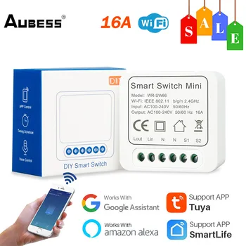 Умный переключатель Aubess 16A WiFi Tuya Smart Switch Поддерживает 2-полосный релейный модуль управления, Голосовое управление Работает с Alexa Google Home