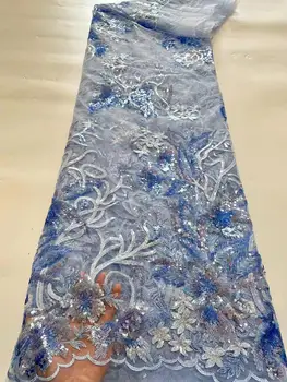Модная кружевная ткань с тяжелыми блестками Роскошная вышивка ручной работы Французская Сетка Нигерийские кружевные ткани для свадебного платья