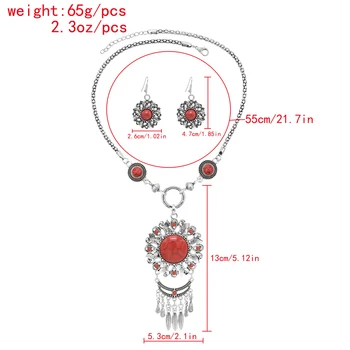 Богемные женские ожерелья и серьги с резными кисточками из сплава, Винтажные наборы украшений с подвесками в стиле бохо, этнические наборы камней Feminina 5