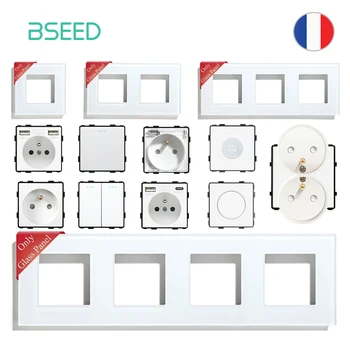 BSEED DIY Франция Стандартная розетка USB Кнопочный переключатель с панелью в виде хрустального стекла Белая Домашняя розетка для зарядки телефона Type-c Французская