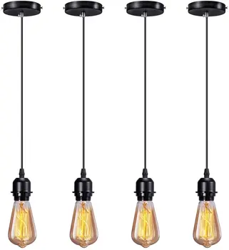 Промышленный набор подвесов из 4 упаковок E26 E27 База Edison Подвесной светильник на черном шнуре в винтажном стиле с держателем лампы UL для кухни