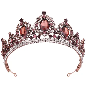 Женские Диадемы Royal Queen, роскошные украшения для волос из фиолетового хрусталя в стиле барокко, короны для новобрачных, Праздничная диадема для свадебной вечеринки. 0