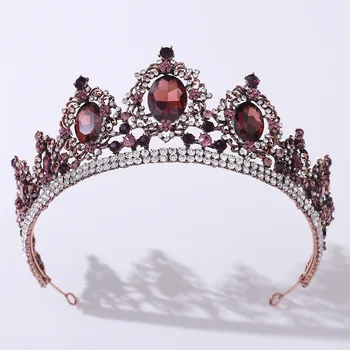 Женские Диадемы Royal Queen, роскошные украшения для волос из фиолетового хрусталя в стиле барокко, короны для новобрачных, Праздничная диадема для свадебной вечеринки. 1