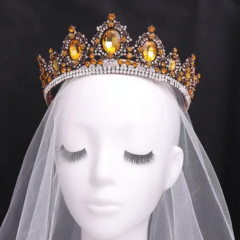 Женские Диадемы Royal Queen, роскошные украшения для волос из фиолетового хрусталя в стиле барокко, короны для новобрачных, Праздничная диадема для свадебной вечеринки. 5