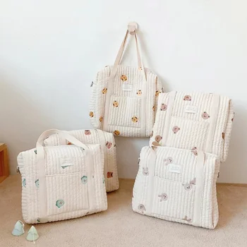 Детские товары Новая хлопковая сумка для мамы с вышивкой на молнии На детскую тележку можно повесить сумку для подгузников