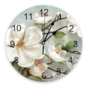 Белые Цветы Винтажный Фон Настенные часы для спальни Большие Современные Кухонные Обеденные Круглые Настенные Часы Для гостиной Часы для домашнего декора