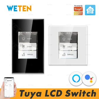 ЖК-Wifi Умный настенный выключатель света Приложение Tuya Smart Life, поддержка домашнего ассистента Alexa Google Home США ЕС 110 В 220 В Монитор энергопотребления