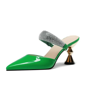 2023 Новый дизайн, женская Элегантная Летняя уличная обувь на высоком каблуке с острым носком в необычном стиле, женские сандалии, женские тапочки