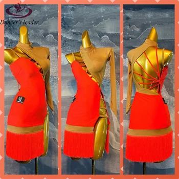 Платье для латиноамериканских танцев, изготовленное на заказ Летнее красное платье для танцев с кисточками, Ча-Ча Румба, профессиональная одежда для сцены танго