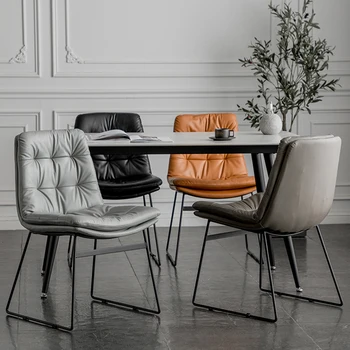 Обеденный стул Nordic из искусственной кожи для ресторанной мебели, Дизайн спинки обеденного стула, Простой кухонный обеденный стул для отдыха 4