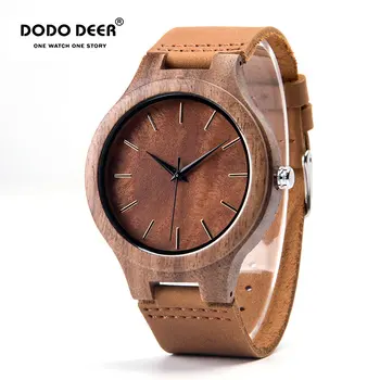 Продвижение деревянных мужских часов DODO DEER Кожаный ремешок с индивидуальным логотипом Деревянные наручные часы мужские кварцевые Принимаем дропшиппинг