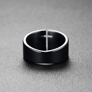 Vnox Стильное кольцо с полым крестом для мужчин, черная лента неправильной формы из нержавеющей стали, повседневные мужские религиозные украшения с Иисусом 3