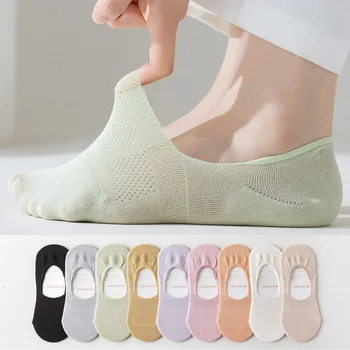 Новые силиконовые нескользящие женские тапочки-носочки, повседневные дышащие однотонные носки-лодочки с глубоким вырезом, Женские летние невидимые носки без показа