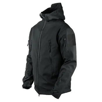 Военная зимняя камуфляжная куртка из мягкой кожи Акулы, мужская Ветрозащитная водонепроницаемая армейская боевая куртка-бомбер с капюшоном