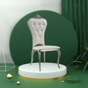 Домашний кухонный серебристо-белый стол из нержавеющей стали, простой стул для банкетного зала в ресторане отеля, кожаное кресло