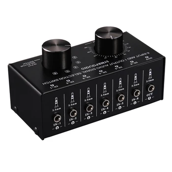Переключатель выбора аудиосигнала с 6 входами и 1 выходом, регулятор громкости на выходе, интерфейс 3,5 мм