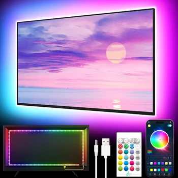 Светодиодная Подсветка телевизора GIPOYENT, Светодиодная Подсветка телевизора с музыкальной синхронизацией, для телевизора с диагональю 32-60 дюймов, Светодиодная Подсветка телевизора с функцией Bluetooth - RGB Color Changi