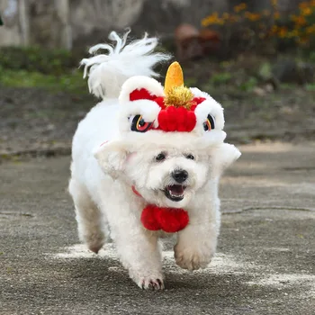 Рождественская шляпа льва в китайском стиле с милым домашним животным, кошка, теплая шляпа для празднования Нового Года со львиным танцем, собака