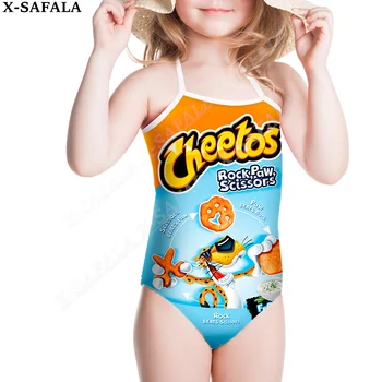 Забавный купальник Cheetos Food Snack с 3D принтом для девочек от 2 до 14 лет, Новый Цельный Купальник, Летняя Детская одежда для плавания-1