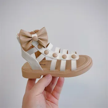 Римская обувь для девочек, Летняя Новинка, детская модная обувь принцессы, милые босоножки с высоким берцем и бабочкой, обувь на мягкой подошве sandalias niña 1