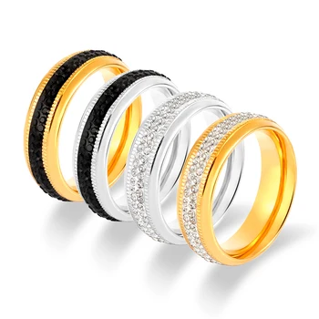 FYSARA Модный Новый дизайн Четырехцветное кольцо Luxuxy Из нержавеющей Стали Средний Двойной круг Черный Циркон Высококачественные кольца для пальцев