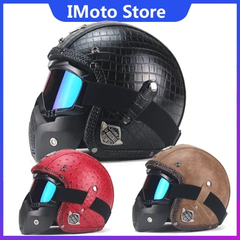 Открытый Face3/4Motorcycle Шлем Из Искусственной Кожи В стиле Ретро Мотоциклетный Руль Moto Bike Шлемы Для Мотокросса С Для Мужчин И Женщин Персонализированный Шлем 0