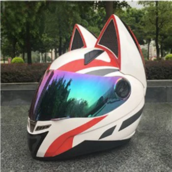 2023 Новый прекрасный мотоциклетный шлем с кошачьими ушками Черный гоночный шлем с защитой от запотевания индивидуальный дизайн полнолицевой шлем capacete casco HH